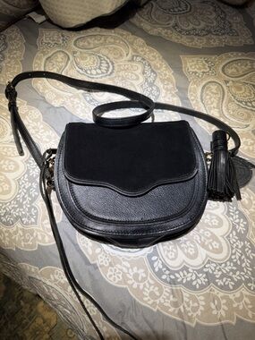 Rebecca Minkoff Black Leather Saddle Crossbody with Tassel